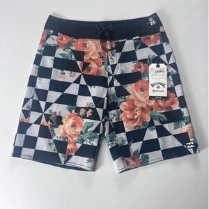 Billabong Sundays Pro Board Shorts Mens Size 25 Black Floral Checkered NEW